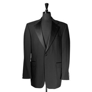 Stafford Mens 42L Black Tuxedo Jacket 100% Wool Satin Lapel Blazer Sport Coat